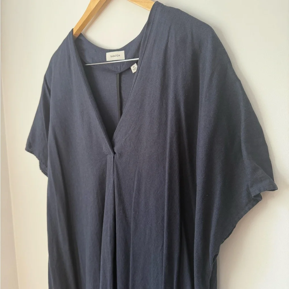 Babaton Charette linen kaftan style dress navy - Picture 5 of 6